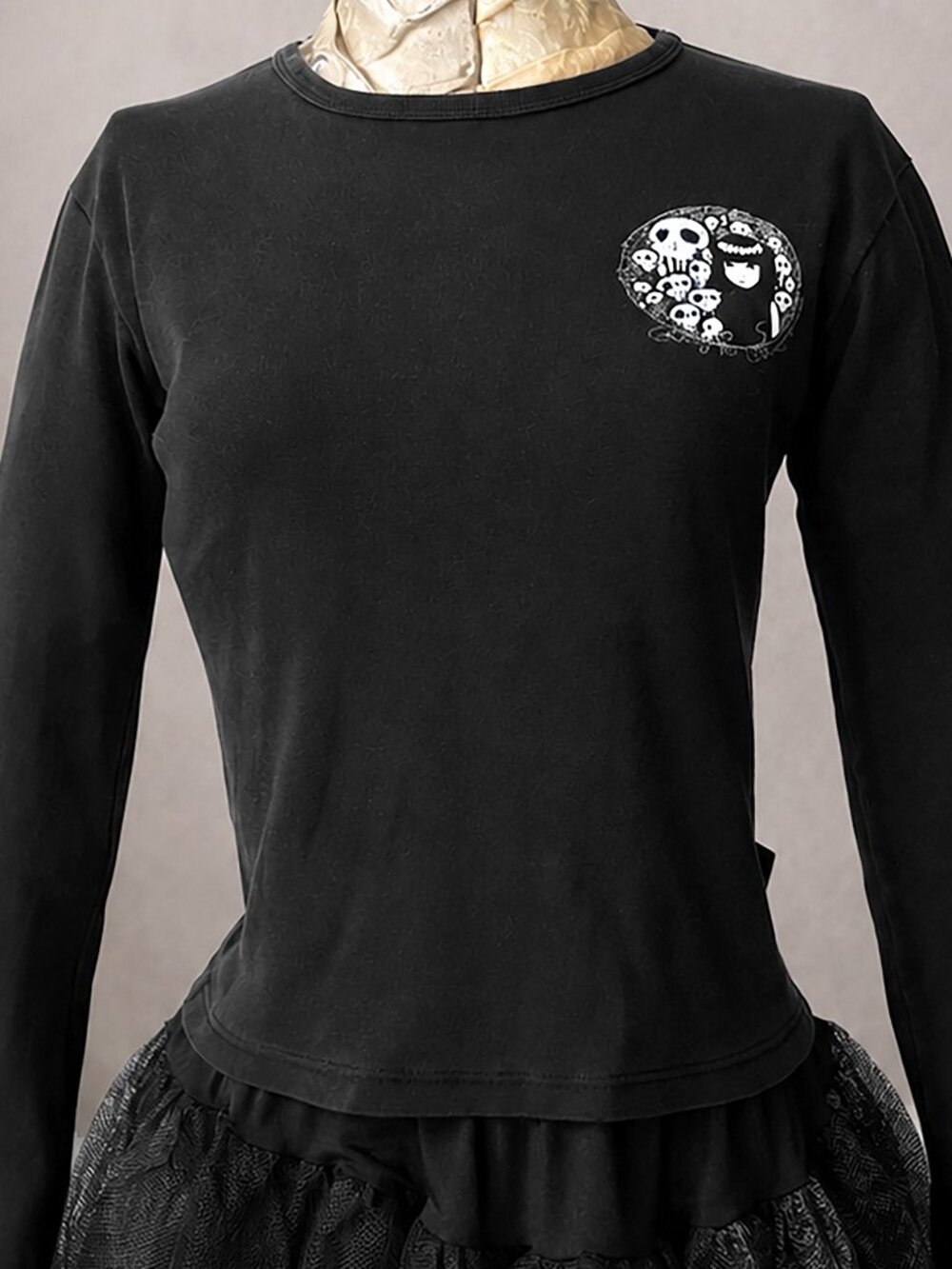Emily the Strange 2001 Black Long Sleeve Graphic Tee | Skull Sleeve | Y2K Goth.